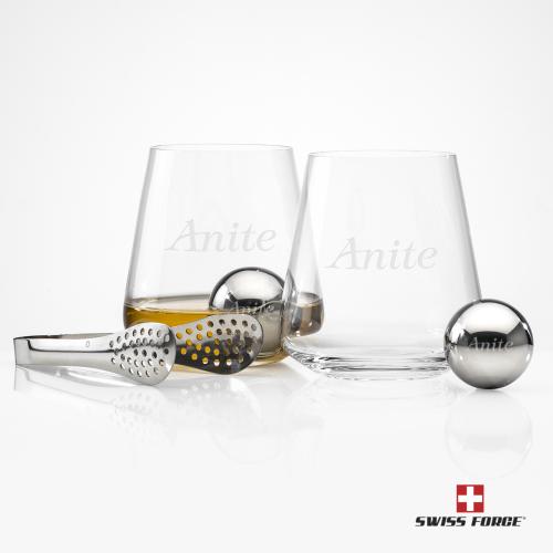Corporate Recognition Gifts - Etched Barware - Swiss Force&reg; S/S Balls & 2 Breckland DOF