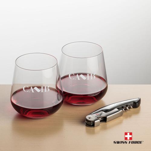 Corporate Recognition Gifts - Etched Barware - Swiss Force&reg; Opener & Howden Stemless Wine