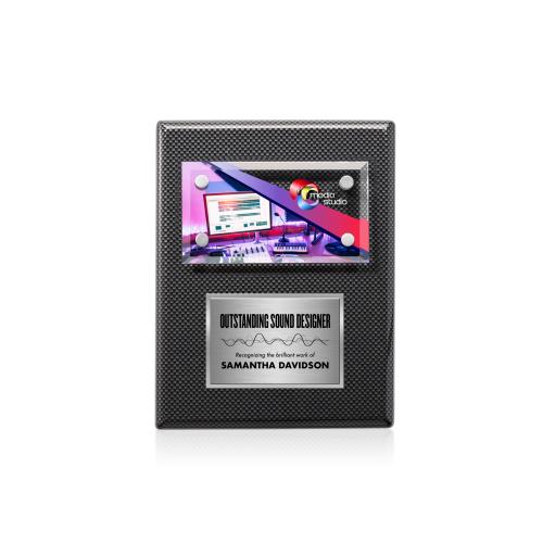 Corporate Awards - Award Plaques - Gossamer Full Color Plaque -  Carbon Fibre/Silver