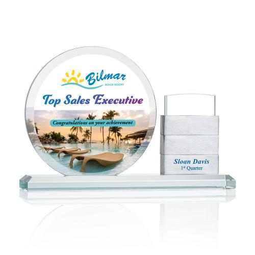Corporate Awards - Award Plaques - Perpetual Plaques - Balmore Add-a-Block Full Color Silver Circle Crystal Award