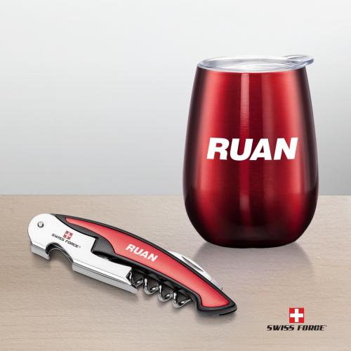 Corporate Recognition Gifts - Etched Barware - Swiss Force&reg; Rosette Wine Gift Set