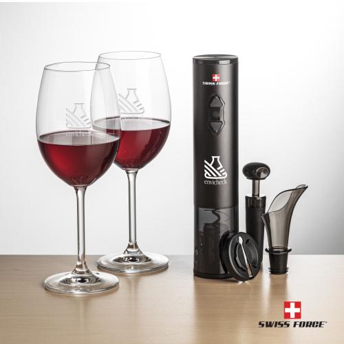 Corporate Recognition Gifts - Etched Barware - Swiss Force&reg; Opener Set & Blyth Wine