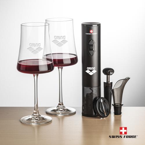 Corporate Recognition Gifts - Etched Barware - Swiss Force&reg; Opener Set & Dakota Wine