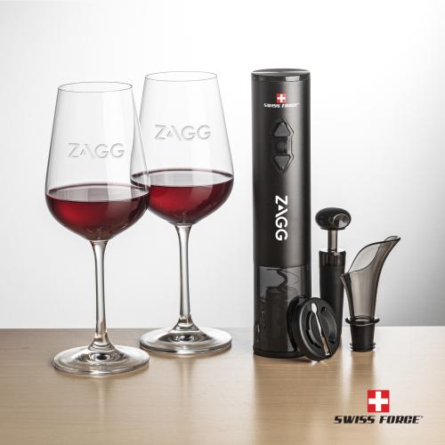 Corporate Recognition Gifts - Etched Barware - Swiss Force&reg; Opener Set & Laurent Wine