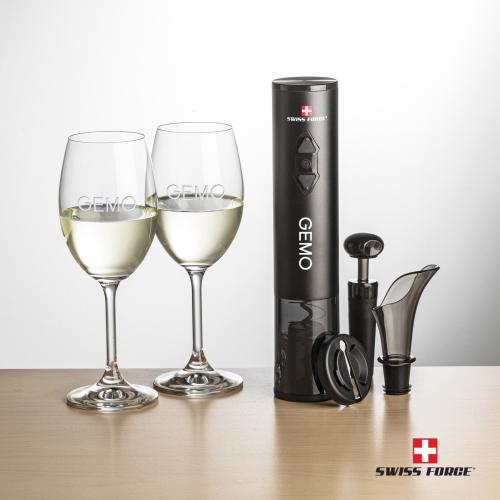 Corporate Recognition Gifts - Etched Barware - Swiss Force&reg; Opener Set & Naples Wine