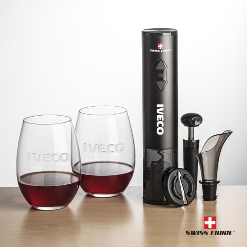 Corporate Recognition Gifts - Etched Barware - Swiss Force&reg; Opener Set & Carlita Stemless Wine