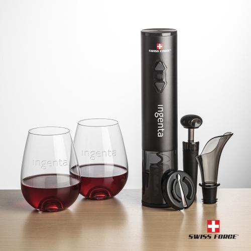 Corporate Recognition Gifts - Etched Barware - Swiss Force&reg; Opener Set & Edderton Stemless Wine