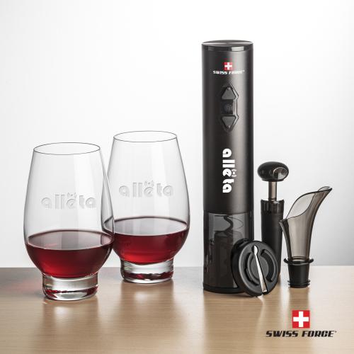 Corporate Recognition Gifts - Etched Barware - Swiss Force&reg; Opener Set & Glenarden Stemless Wine