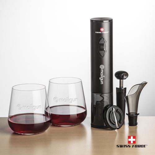 Corporate Recognition Gifts - Etched Barware - Swiss Force&reg; Opener Set & Howden Stemless Wine