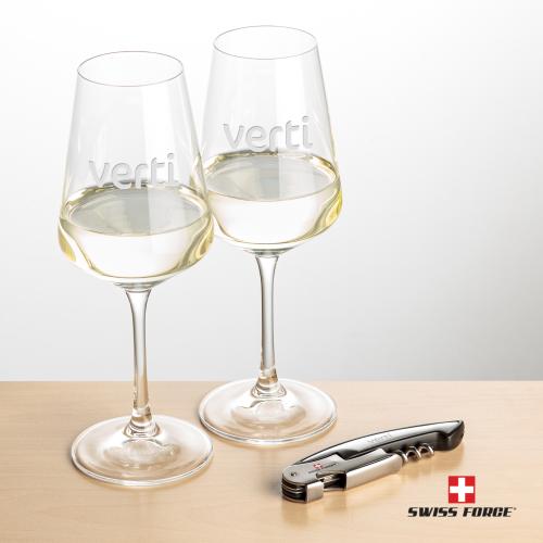 Corporate Recognition Gifts - Etched Barware - Swiss Force&reg; Opener & Cannes Wine