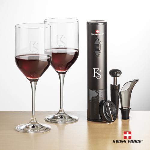 Corporate Recognition Gifts - Etched Barware - Swiss Force&reg; Opener Set & Belmont Wine