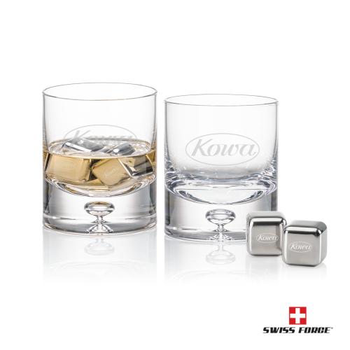 Corporate Recognition Gifts - Etched Barware - Swiss Force&reg; S/S Ice Cubes & 2 Montana OTR