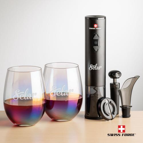 Corporate Recognition Gifts - Etched Barware - Swiss Force&reg; Opener Set & Miami Stemless Wine