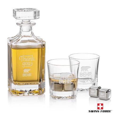Corporate Recognition Gifts - Etched Barware - Santana Decanter Set & Ice Cubes
