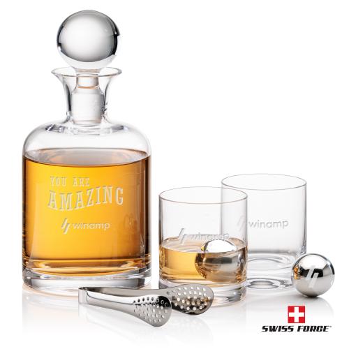 Dresden Decanter Set & Ice Balls Corporate Recognition Gifts - Etched Barware - Dresden Decanter Set & Ice Balls