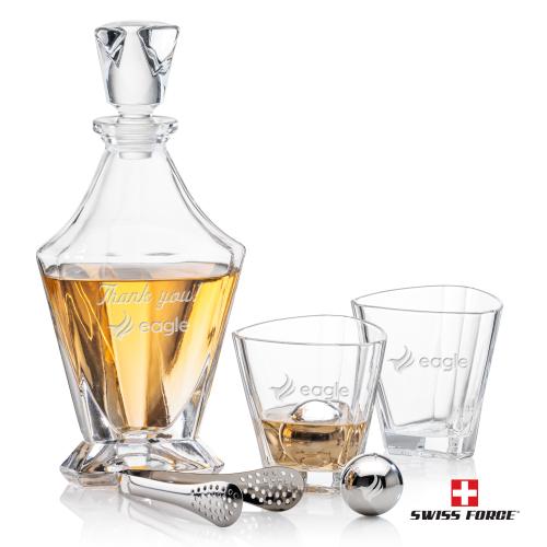 Arellano Decanter Set & Ice Balls Corporate Recognition Gifts - Etched Barware - Arellano Decanter Set & Ice Balls