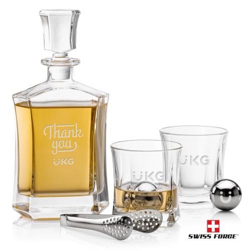 Avalon Decanter Set & Ice Balls Corporate Recognition Gifts - Etched Barware - Avalon Decanter Set & Ice Balls