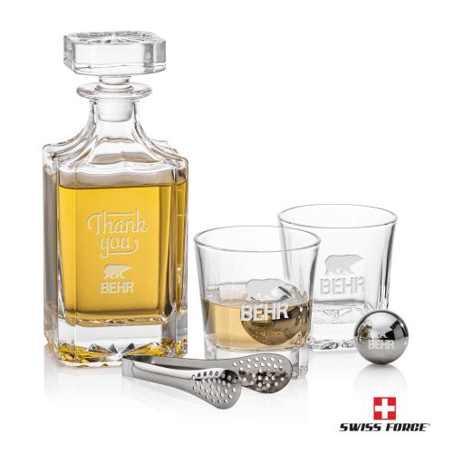 Santana Decanter Set & Ice Balls Corporate Recognition Gifts - Etched Barware - Santana Decanter Set & Ice Balls