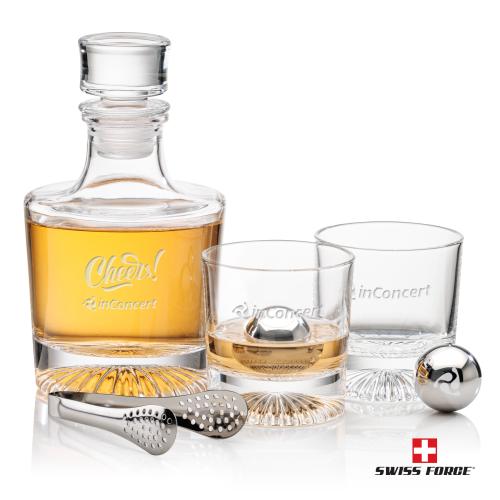 Romford Decanter Set & Ice Balls Corporate Recognition Gifts - Etched Barware - Romford Decanter Set & Ice Balls