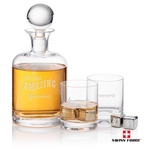 Dresden Decanter Set & Ice Cubes Corporate Recognition Gifts - Etched Barware - Dresden Decanter Set & Ice Cubes