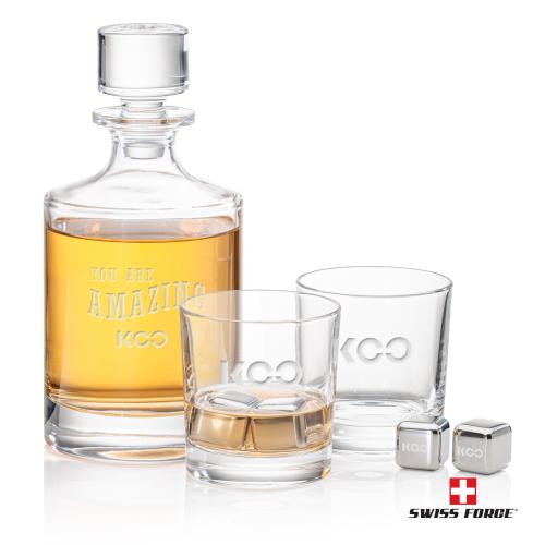 Corporate Recognition Gifts - Etched Barware - Whitlock Decanter Set & Ice Cubes