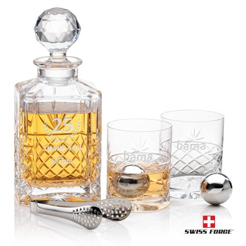 Pelham Decanter Set & Ice Balls Corporate Recognition Gifts - Etched Barware - Pelham Decanter Set & Ice Balls