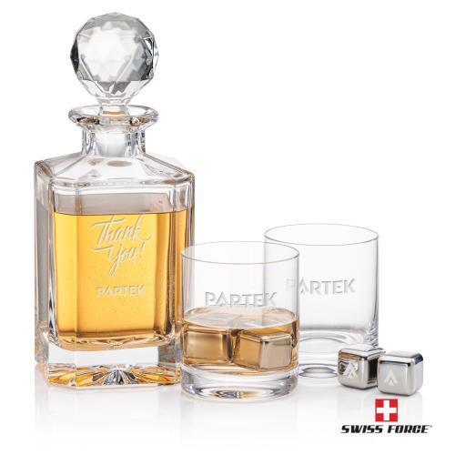 Corporate Recognition Gifts - Etched Barware - Bainbridge Decanter Set & Ice Cubes