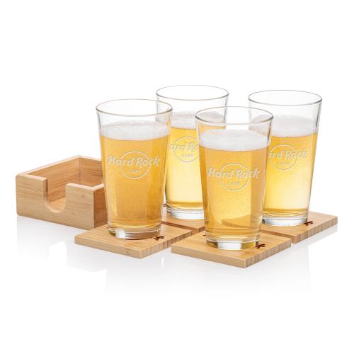 Bamboo Coaster Gift Set - Chelsea Corporate Recognition Gifts - Etched Barware - Bamboo Coaster Gift Set - Chelsea