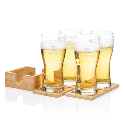 Corporate Recognition Gifts - Etched Barware - Bamboo Coaster Gift Set - Salzburg