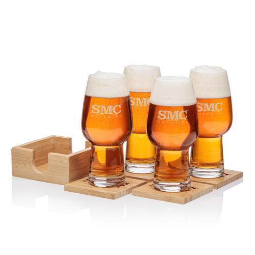 Corporate Recognition Gifts - Etched Barware - Bamboo Coaster Gift Set - Bremen