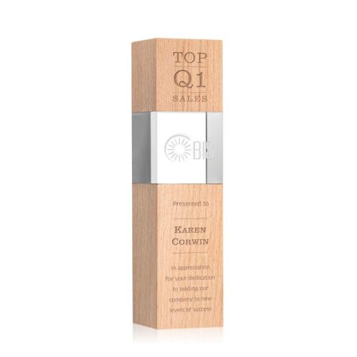 Corporate Awards - Crystal Awards - Crystal Pillar Awards - Araceli Tower Beechwood Obelisk Wood Award