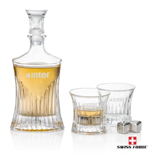 Corporate Recognition Gifts - Etched Barware - Langstaff Decanter Set & Ice Cubes