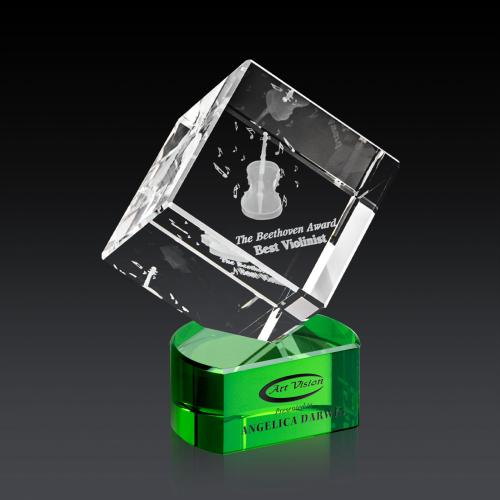 Corporate Awards - Modern Awards - Burrill 3D Green on Paragon Base Crystal Award
