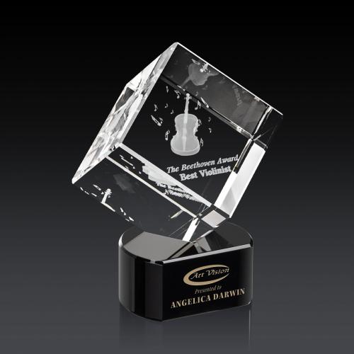 Corporate Awards - Modern Awards - Burrill 3D Black on Paragon Base Crystal Award