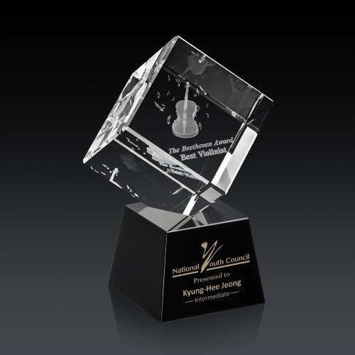 Corporate Awards - Modern Awards - Burrill 3D Black on Robson Base Crystal Award
