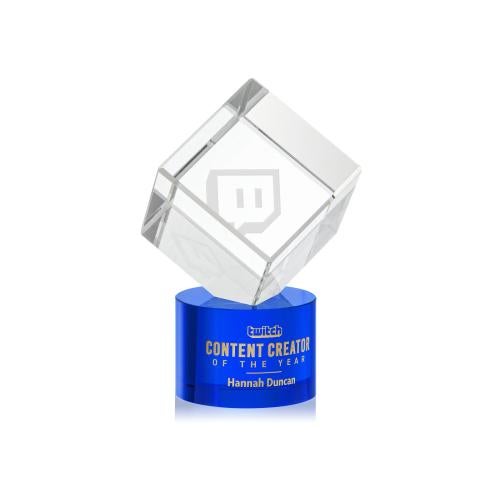 Corporate Awards - Crystal Awards - Colored Crystal - Burrill Blue on Marvel Base Crystal Award