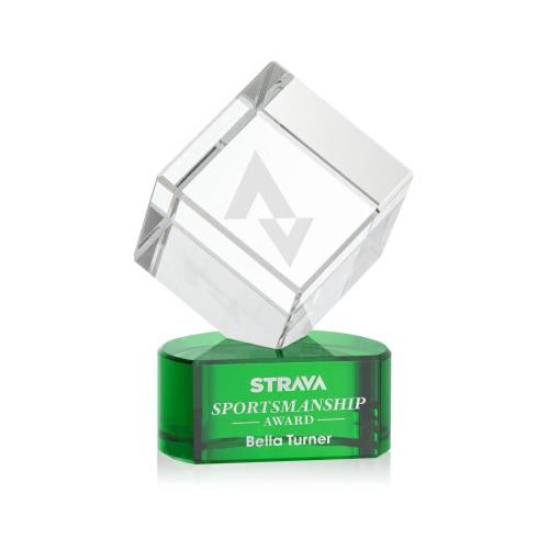 Corporate Awards - Crystal Awards - Colored Crystal - Burrill Green on Paragon Base Crystal Award