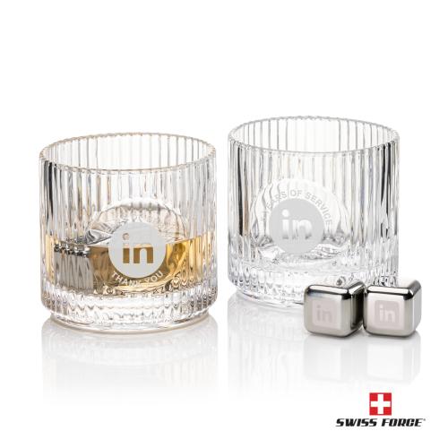 Corporate Recognition Gifts - Etched Barware - Swiss Force&reg; S/S Ice Cubes & 2 Dillard OTR