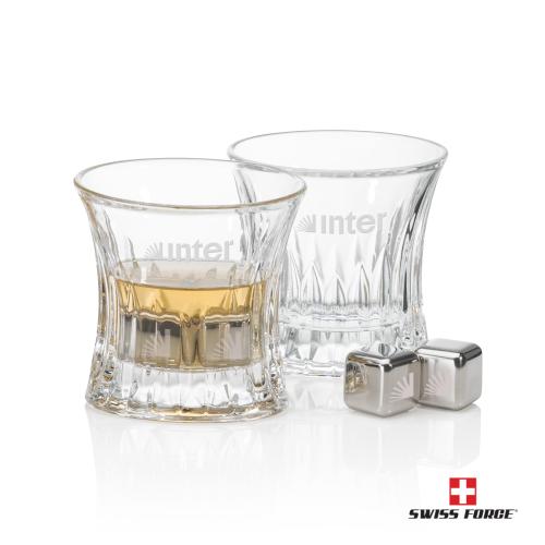 Corporate Recognition Gifts - Etched Barware - Swiss Force&reg; S/S Ice Cubes & 2 Langstaff OTR