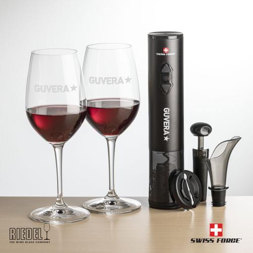 Corporate Recognition Gifts - Etched Barware - Swiss Force&reg; Opener Set & RIEDEL Oenologue Wine
