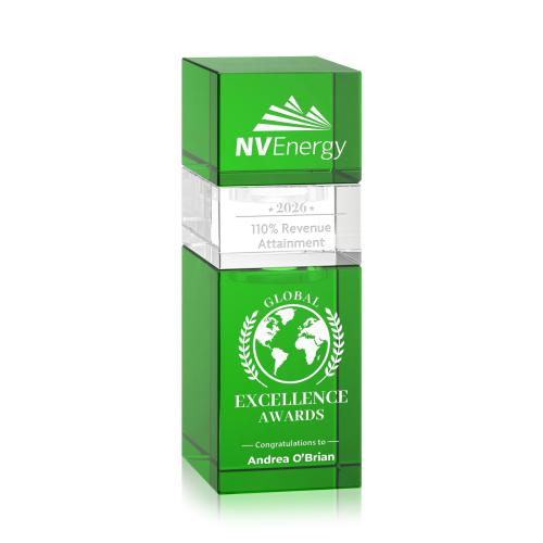 Corporate Awards - Crystal Awards - Crystal Pillar Awards - Tofino Stacker Green Obelisk Crystal Award