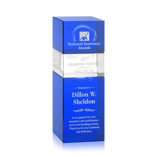 Corporate Awards - Crystal Awards - Crystal Pillar Awards - Tofino Stacker Blue Obelisk Crystal Award