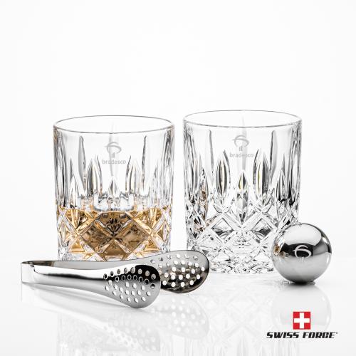 Corporate Recognition Gifts - Etched Barware - Swiss Force&reg; S/S Balls & 2 RIEDEL Spey OTR