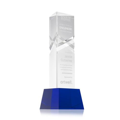 Corporate Awards - Crystal Awards - Oakham Blue on Robson Base Obelisk Crystal Award