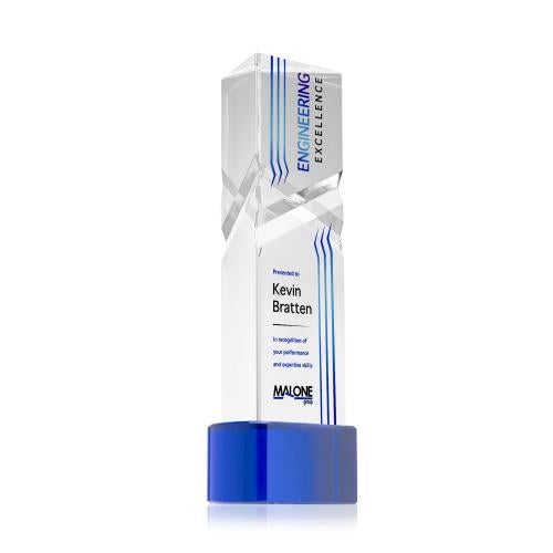 Corporate Awards - Crystal Awards - Oakham Full Color Blue on Paragon Base Obelisk Crystal Award