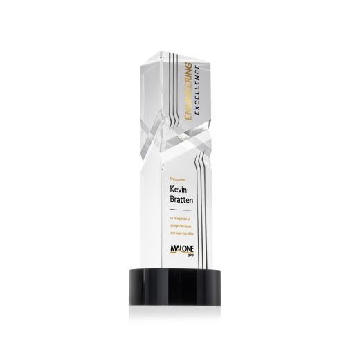 Corporate Awards - Crystal Awards - Oakham Full Color Black on Stanrich Base Obelisk Crystal Award