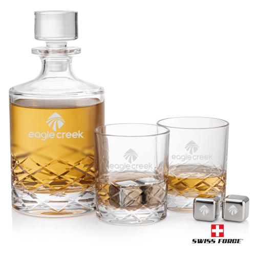 Corporate Recognition Gifts - Etched Barware - Durham Decanter Set & Ice Cubes