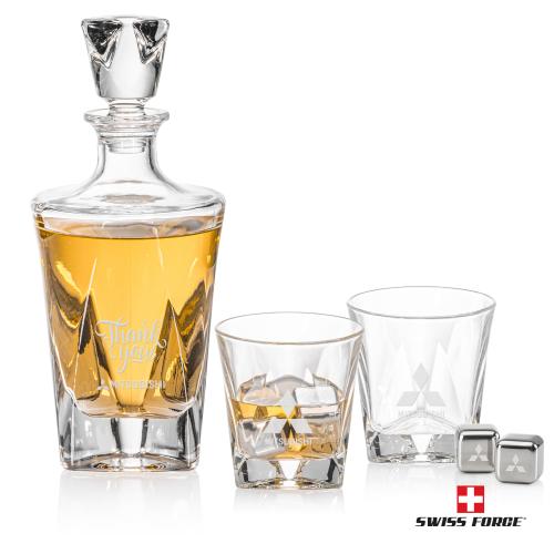 Corporate Recognition Gifts - Etched Barware - Oakhaven Decanter Set & Ice Cubes