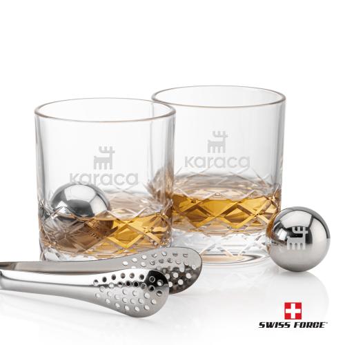 Corporate Recognition Gifts - Etched Barware - Swiss Force&reg; S/S Balls & 2 Durham OTR