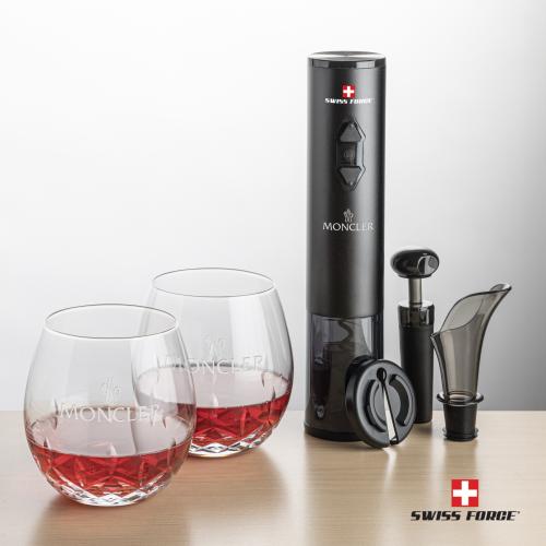 Corporate Recognition Gifts - Etched Barware - Swiss Force&reg; Opener Set & Templeton Stemless Wine